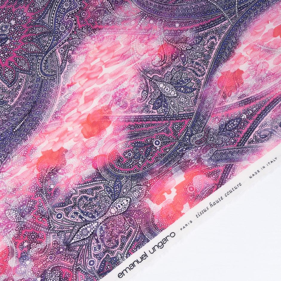 Pink & Purple Paisley Printed Superfine Pure Wool