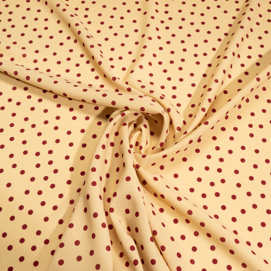 Deep Red Spotted Beige Pure Wool Crêpe