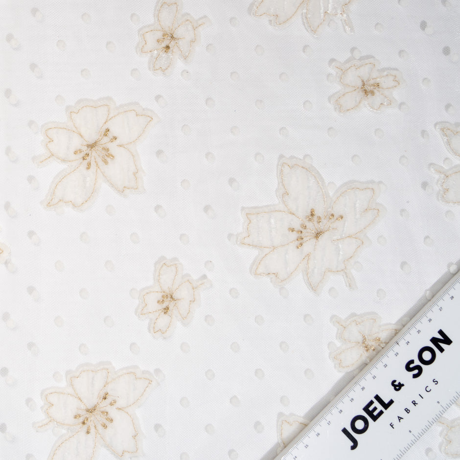 Ivory Velvet Floral & Spot Embroidered Tulle