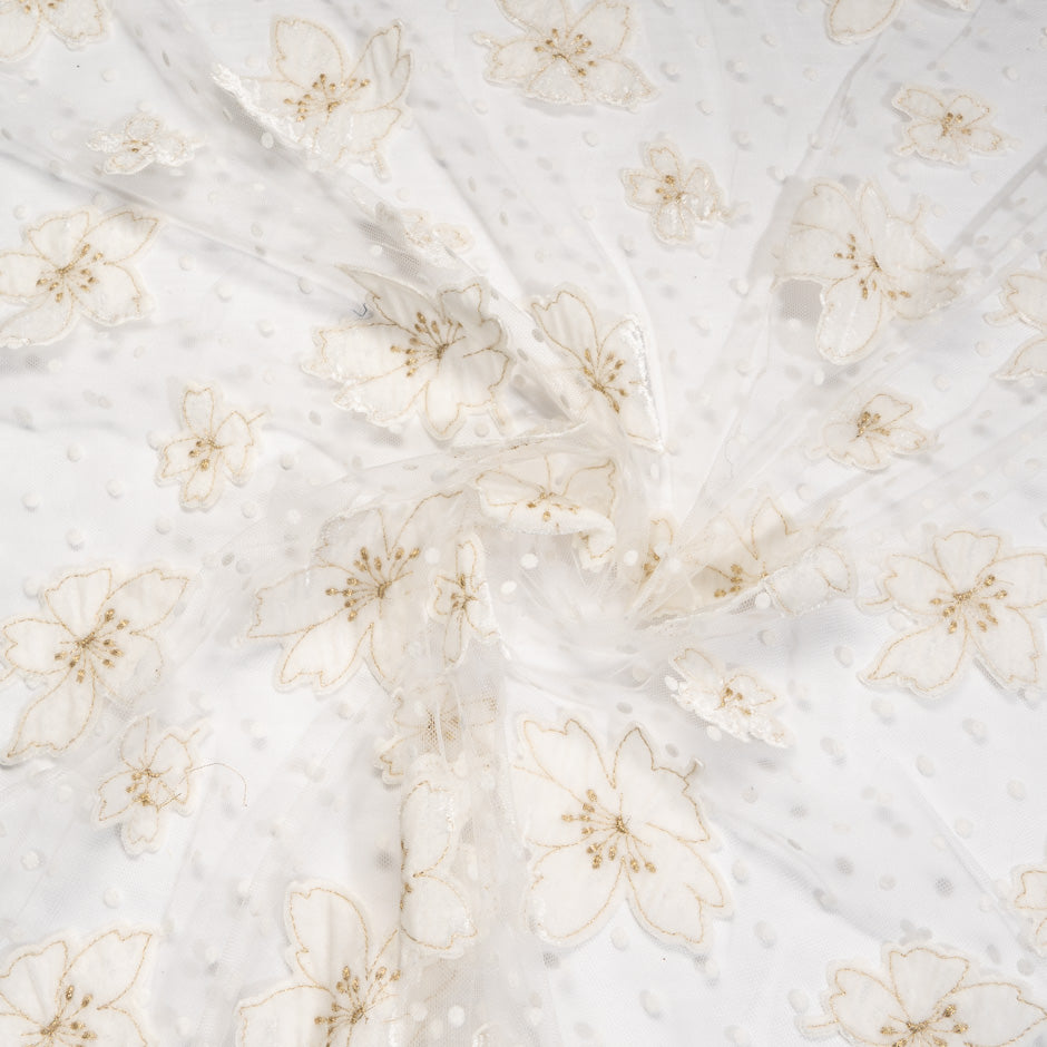 Ivory Velvet Floral & Spot Embroidered Tulle