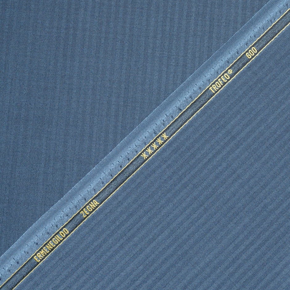 Blue Herringbone Trofeo Wool & Silk Blend