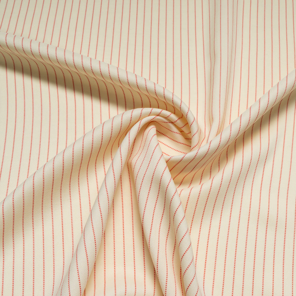 Red Striped Cream Stretch Wool