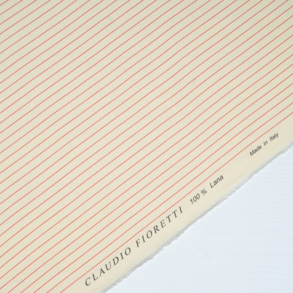 Red Striped Cream Stretch Wool