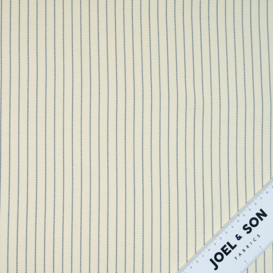 Blue Striped Cream Stretch Wool