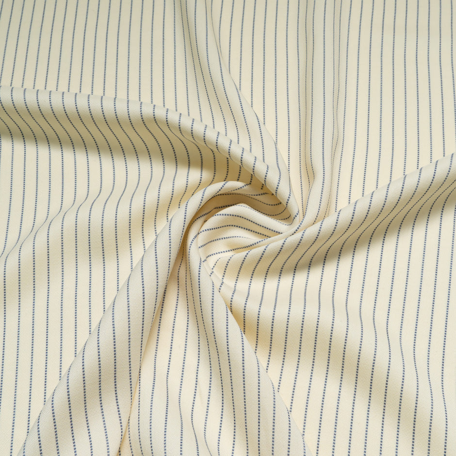 Blue Striped Cream Stretch Wool