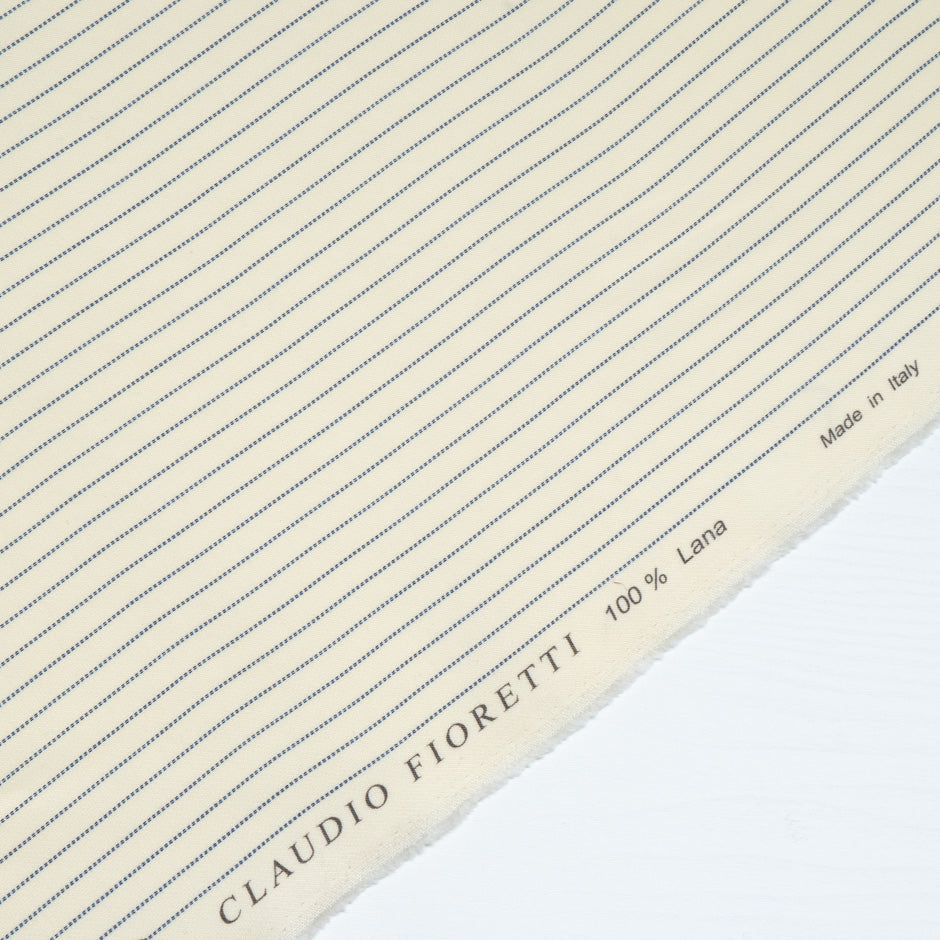Blue Striped Cream Stretch Wool
