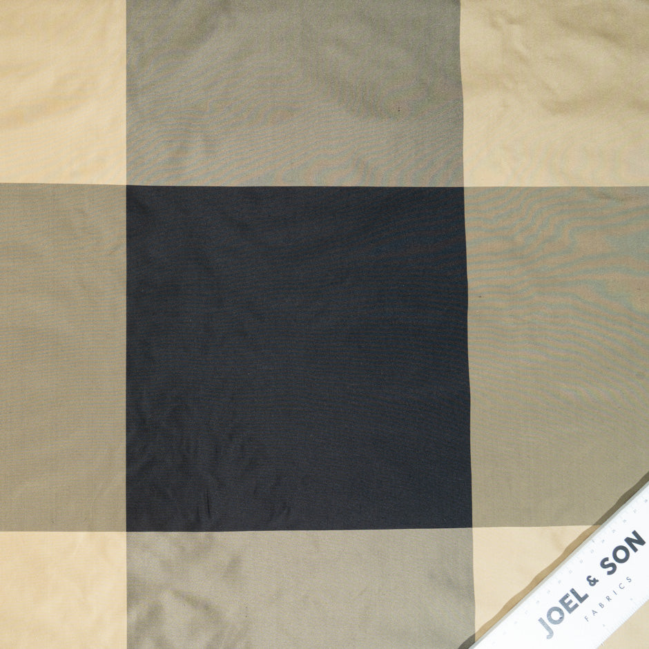 Deep Beige & Black Checkered Pure Silk Taffeta