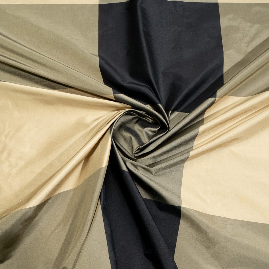 Deep Beige & Black Checkered Pure Silk Taffeta