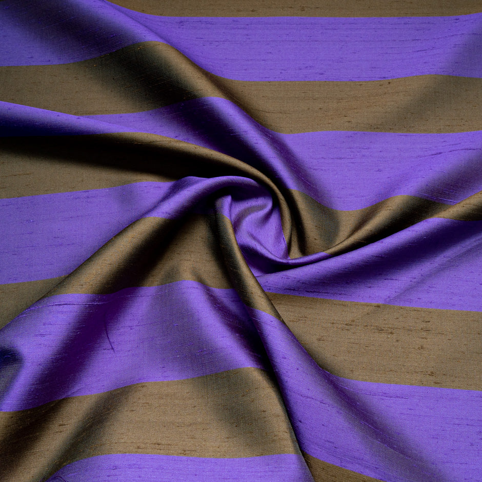 Purple & Brown Wide Striped Silk Shantung