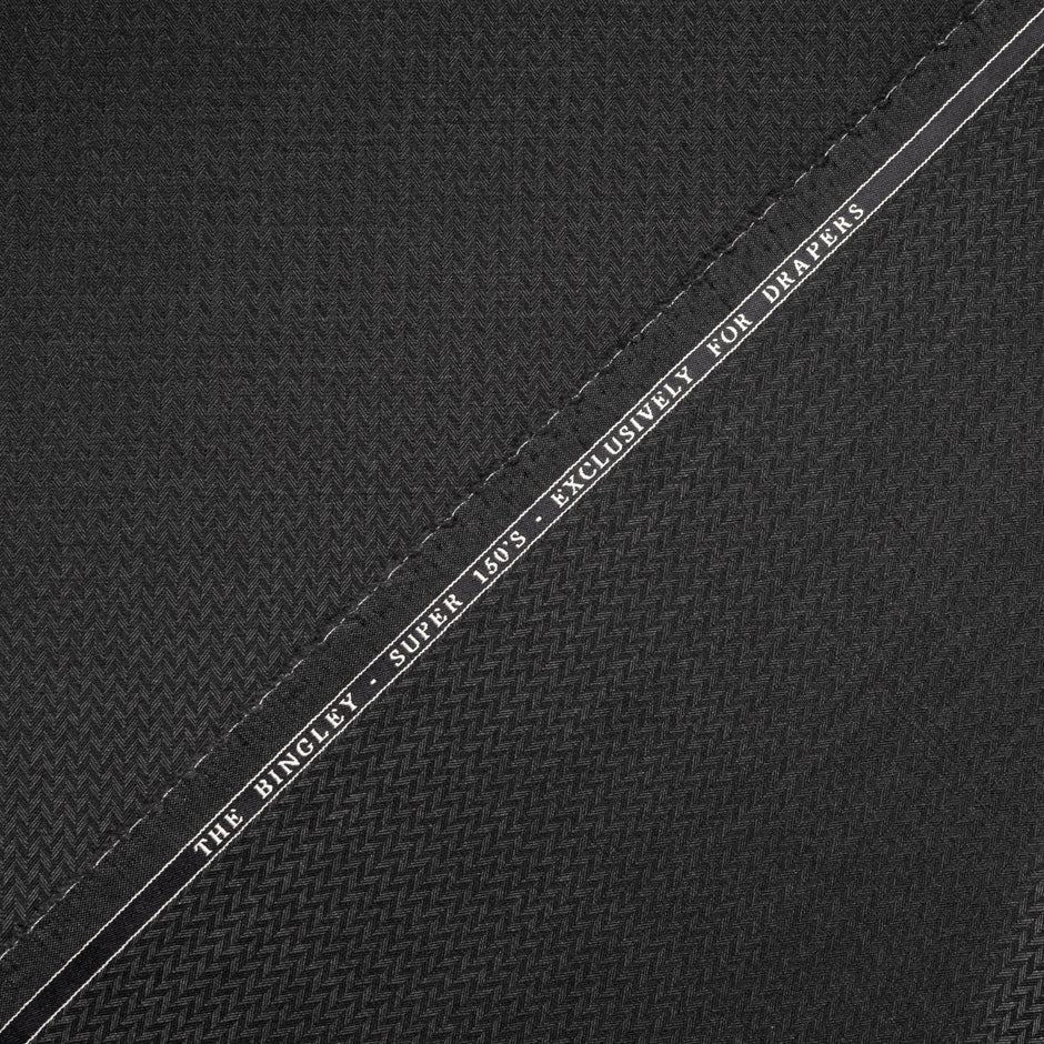 Black 'The Bingley' Super 150s Herringbone Wool Jacquard