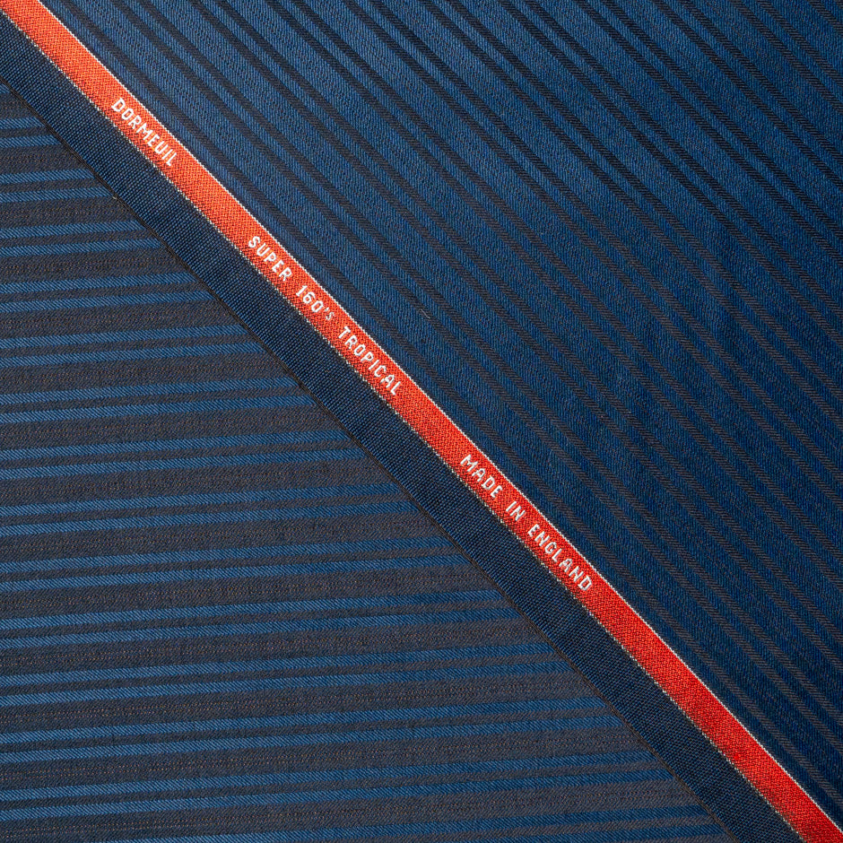 Stripe Jacquard Navy Blue Super 160s Tropical Wool