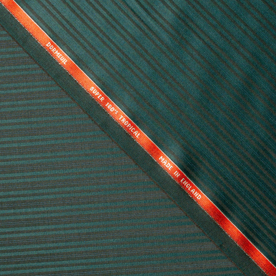 Stripe Jacquard Bottle Green Super 160s Tropical Wool