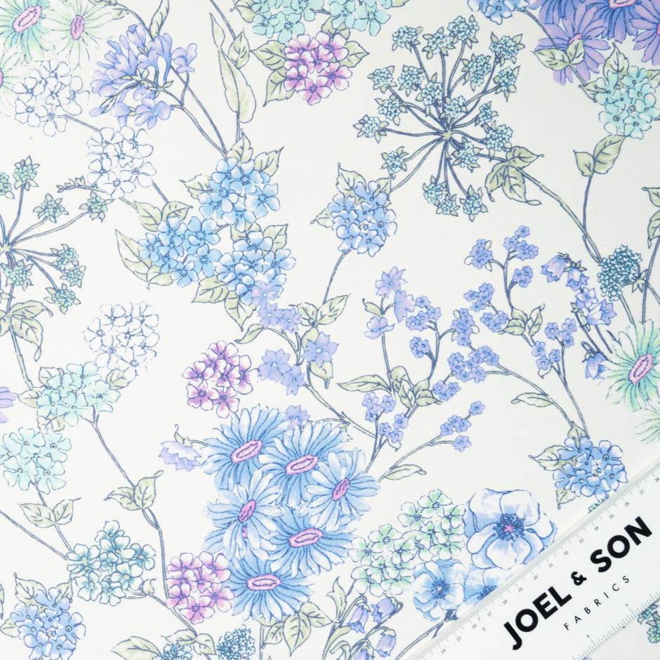 Blue & Lilac Floral Printed Pure Silk Georgette