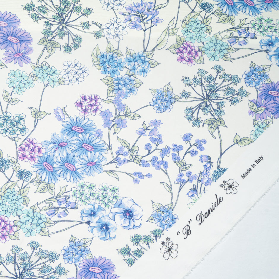 Blue & Lilac Floral Printed Pure Silk Georgette