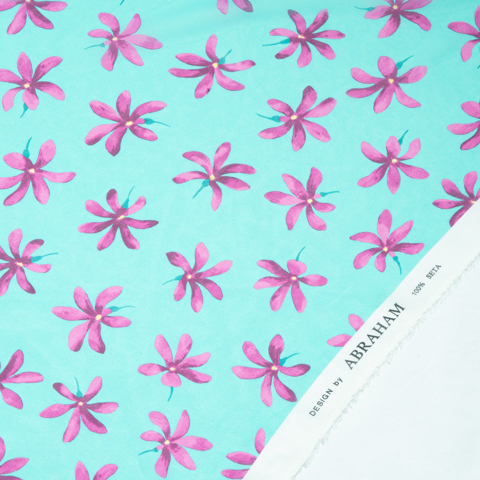 Fuchsia Pink Floral Printed Pure Silk Georgette