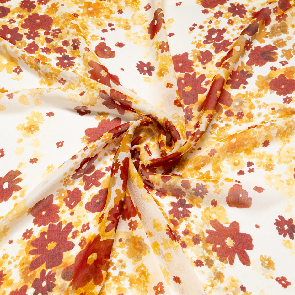 Abstract Orange Floral Printed Pure Silk Georgette