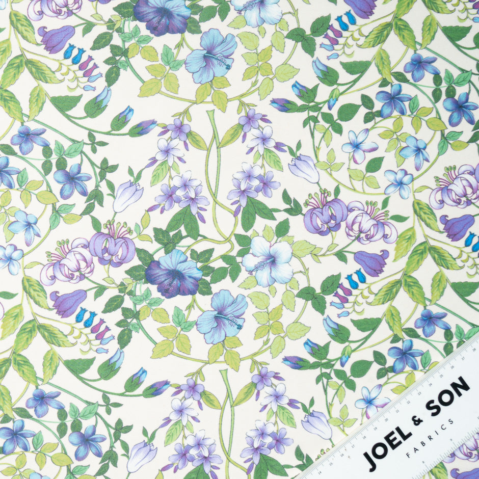 Lilac & Green Floral Printed Pure Silk Georgette