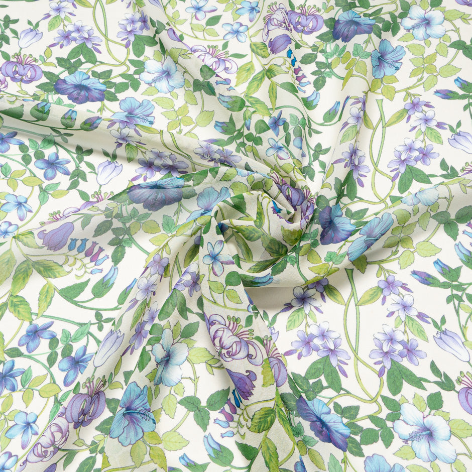 Lilac & Green Floral Printed Pure Silk Georgette