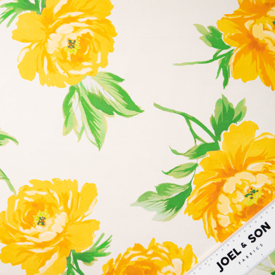 Yellow Rose Printed Satinised Silk Chiffon