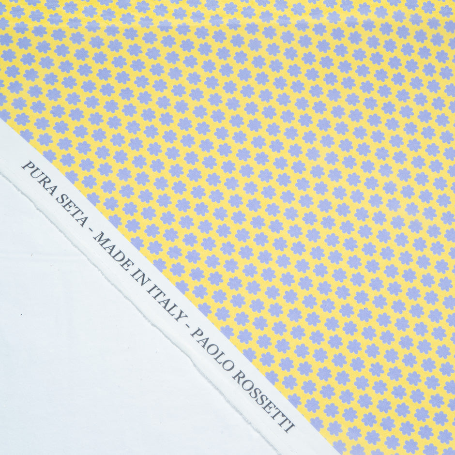 Periwinkle Blue Floral Printed Yellow Silk Georgette