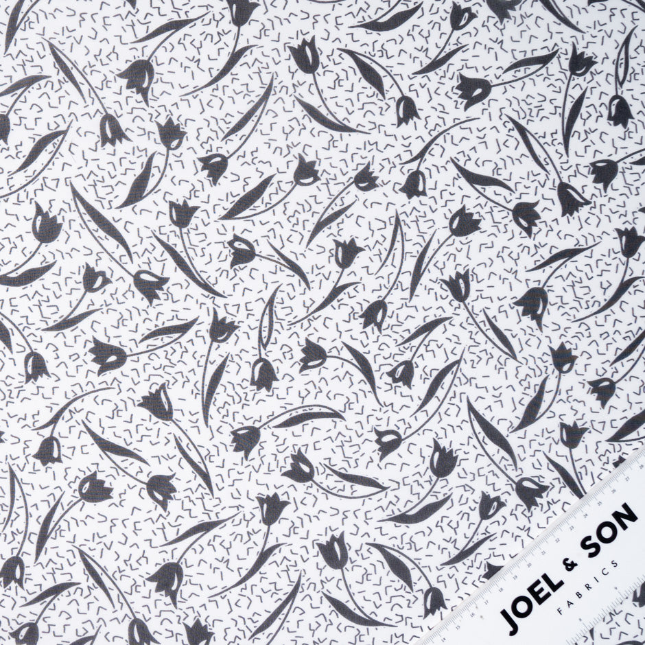 Black Tulip Printed White Pure Silk Georgette