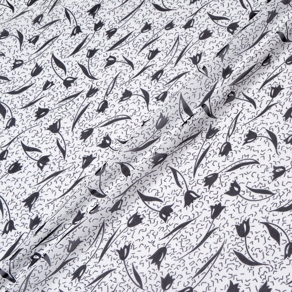 Black Tulip Printed White Pure Silk Georgette