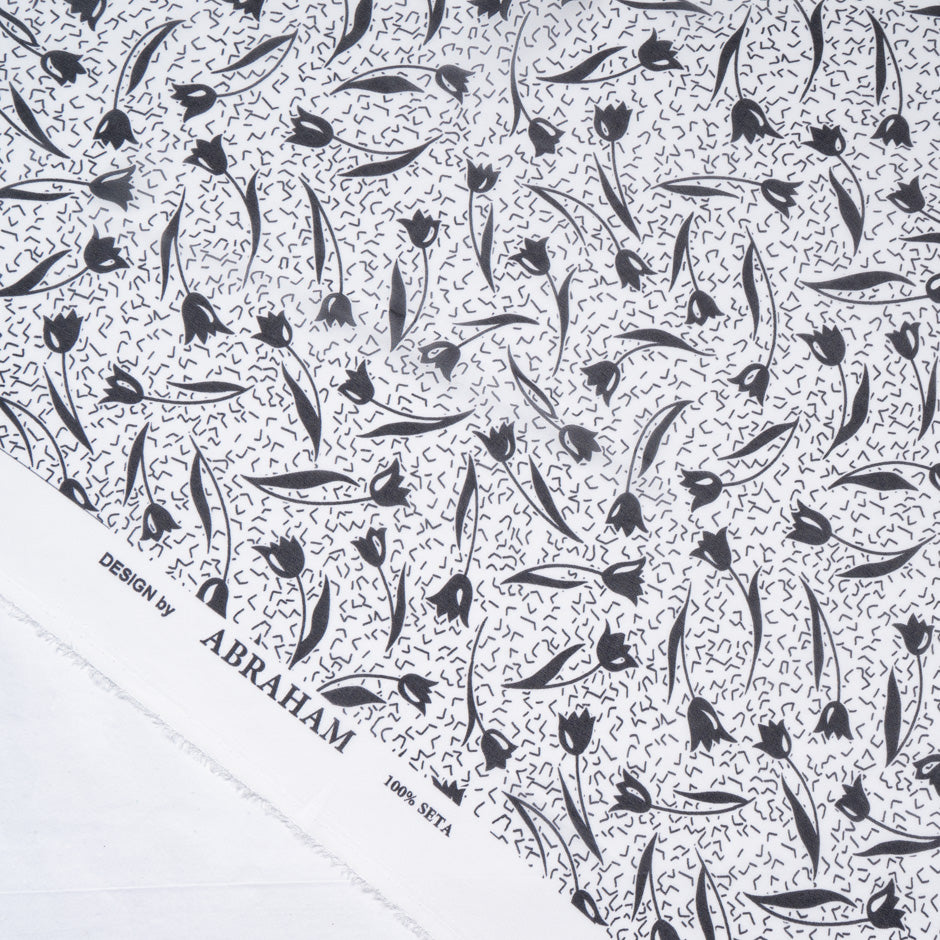 Black Tulip Printed White Pure Silk Georgette