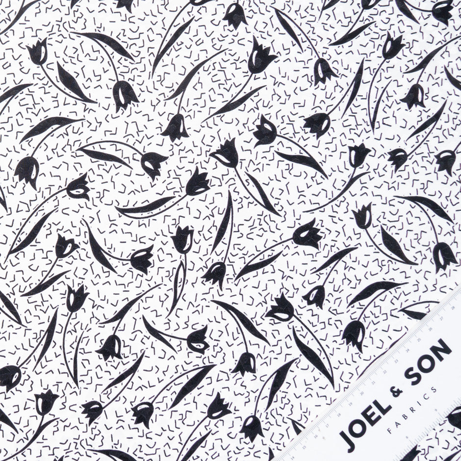 Black Tulip Printed White Pure Silk Jacquard