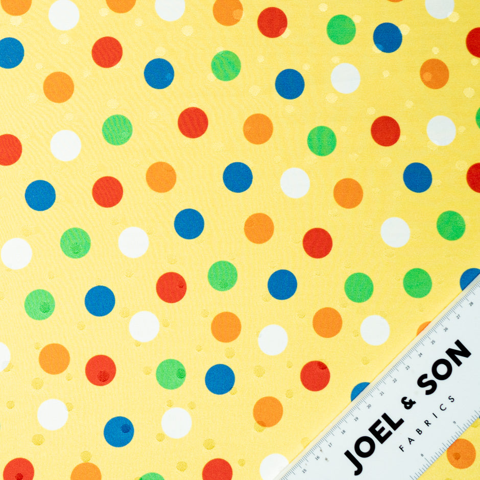 Multi-Coloured Spot Printed Yellow Silk Jacquard