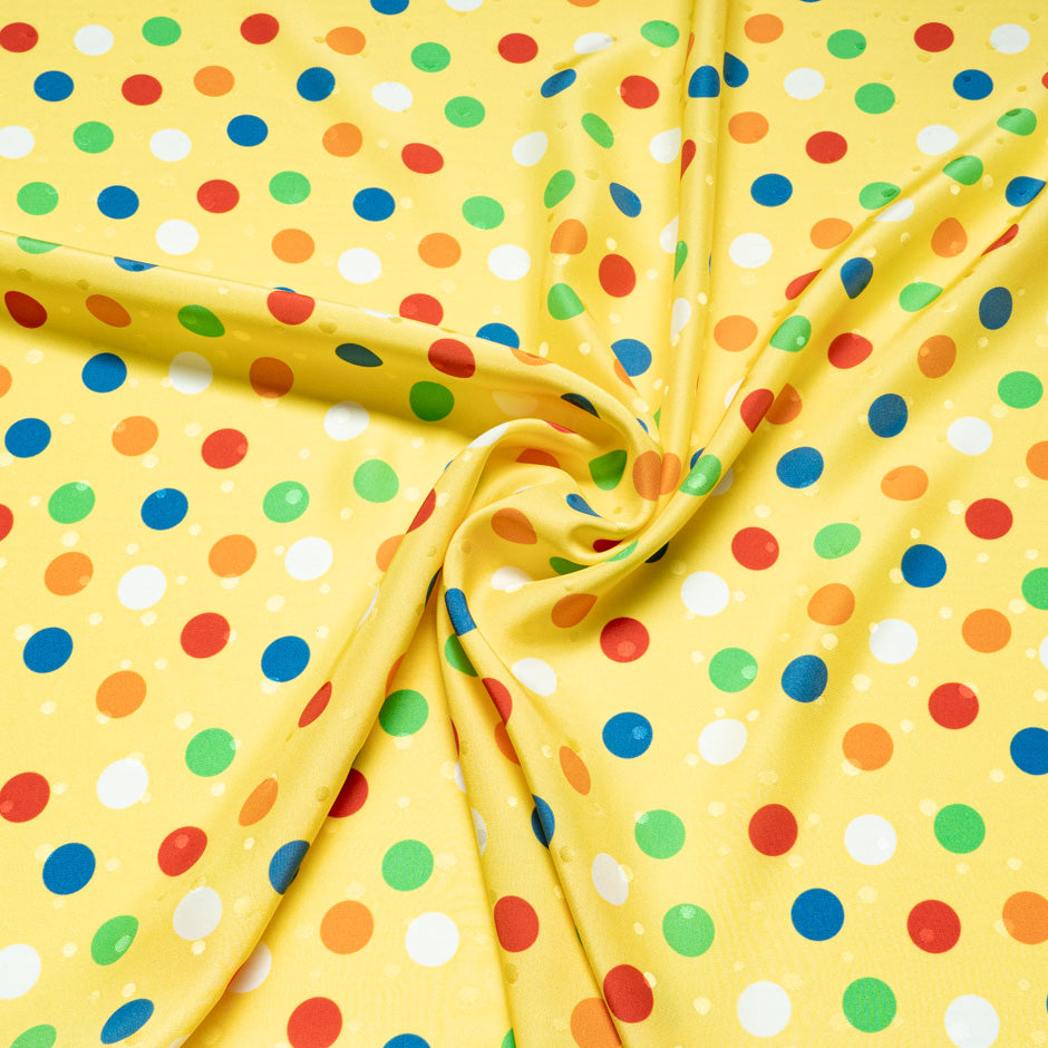 Multi-Coloured Spot Printed Yellow Silk Jacquard