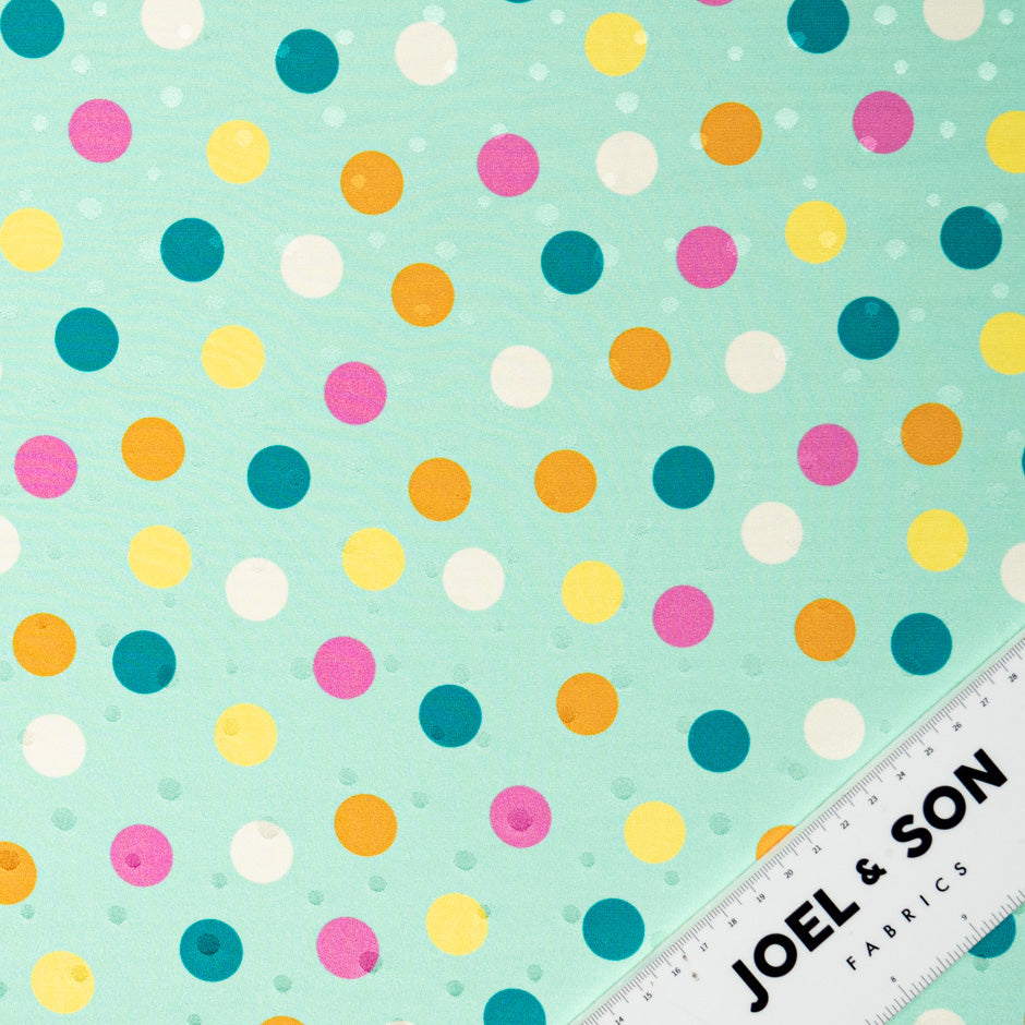 Multi-Coloured Spot Printed Mint Silk Jacquard (A 1.70m Piece)