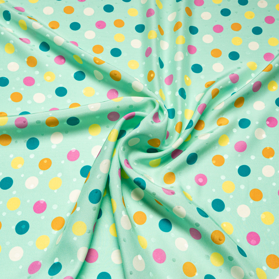 Multi-Coloured Spot Printed Mint Silk Jacquard (A 1.70m Piece)