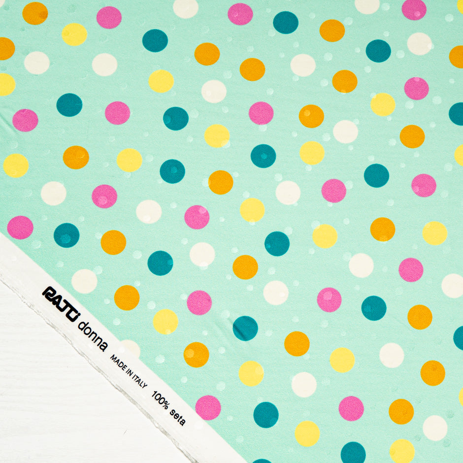 Multi-Coloured Spot Printed Mint Silk Jacquard (A 1.70m Piece)