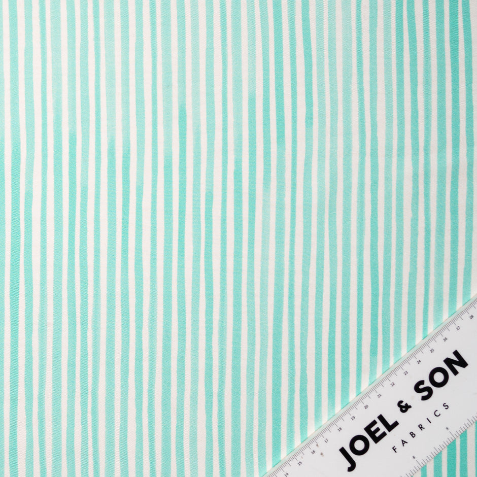 Ice Blue & White Striped Pure Silk Twill