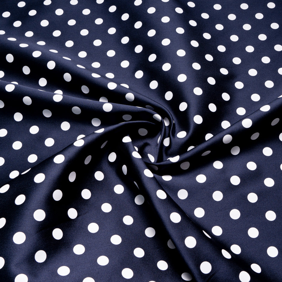 White Spotted Midnight Blue Silk Blend Mikado