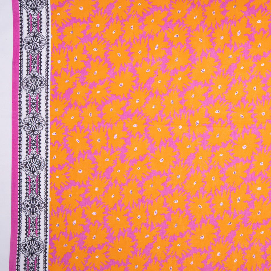 Orange Floral Printed Fuchsia Pure Silk Georgette (A 3m Piece)