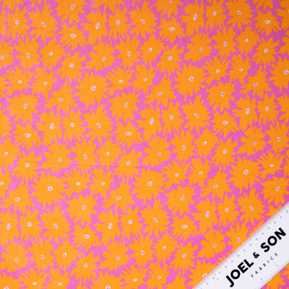 Orange Floral Printed Fuchsia Pure Silk Georgette (A 3m Piece)