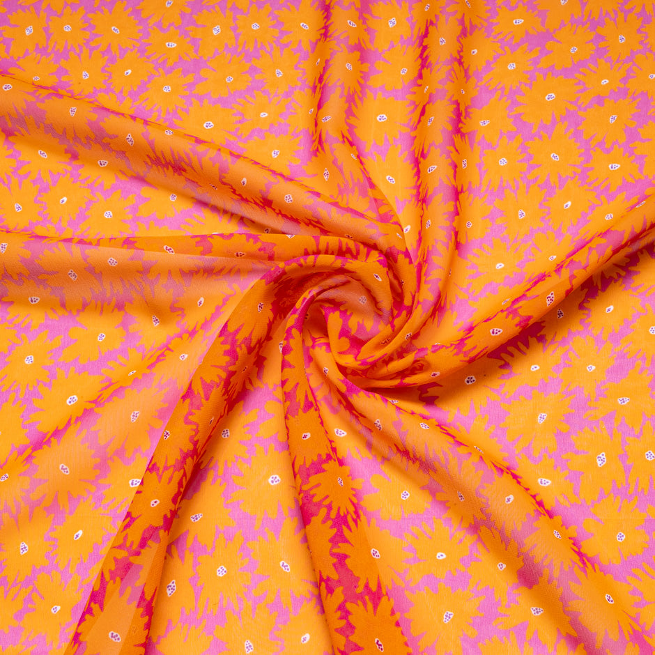 Orange Floral Printed Fuchsia Pure Silk Georgette (A 3m Piece)