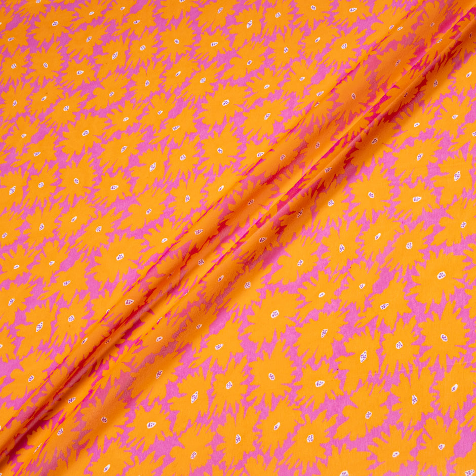 Orange Floral Printed Fuchsia Pure Silk Georgette (A 3m Piece)