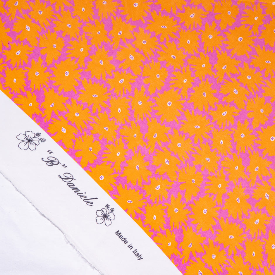 Orange Floral Printed Fuchsia Pure Silk Georgette (A 3m Piece)