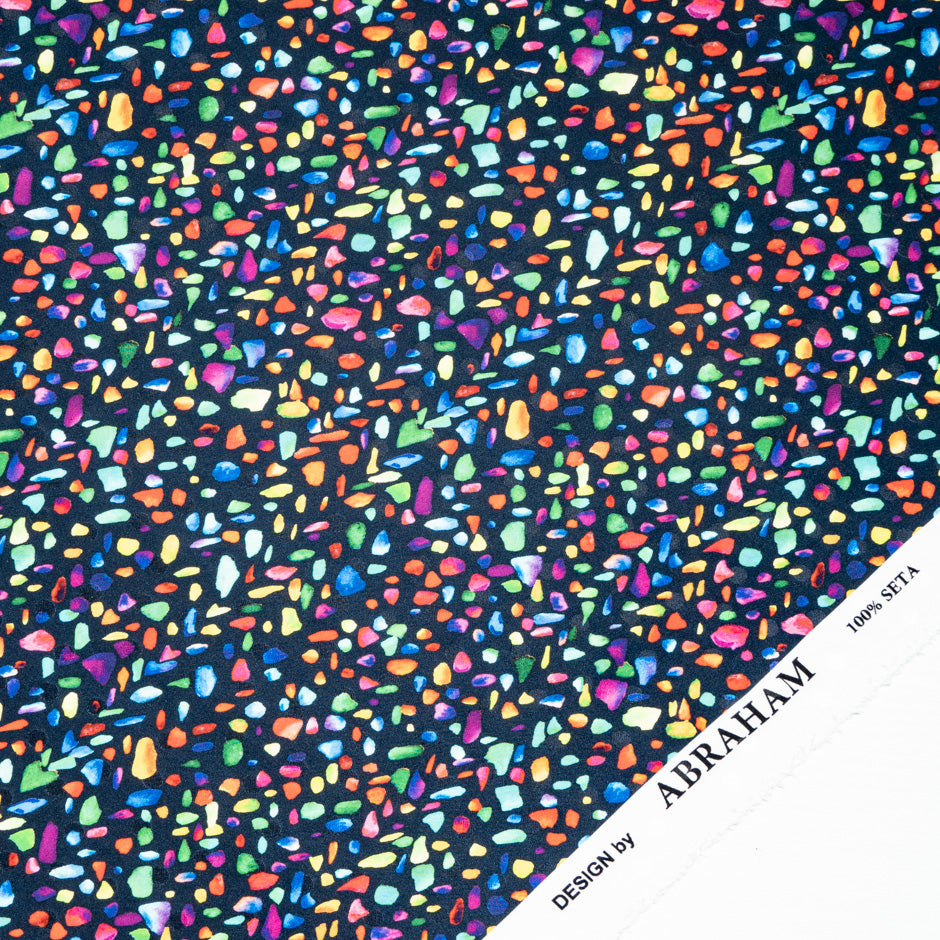 Multi-Coloured Printed Midnight Pure Silk Jacquard