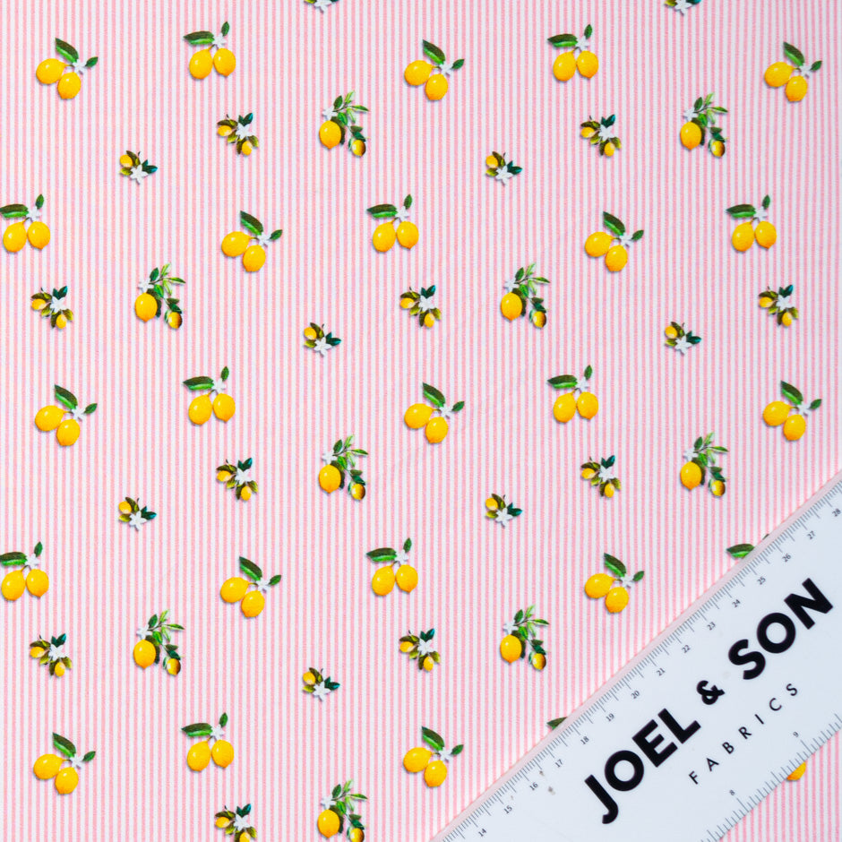 Lemon Printed Pink Striped Pure Cotton (A 3.30m Piece)