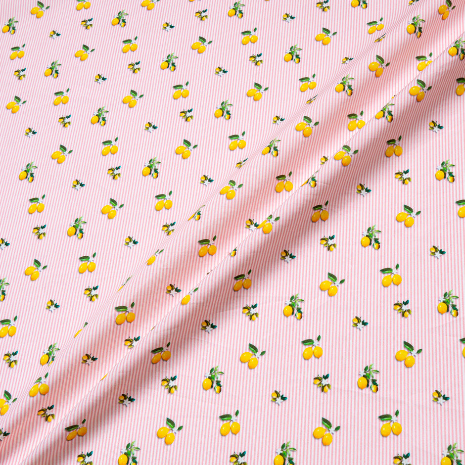 Lemon Printed Pink Striped Pure Cotton (A 3.30m Piece)