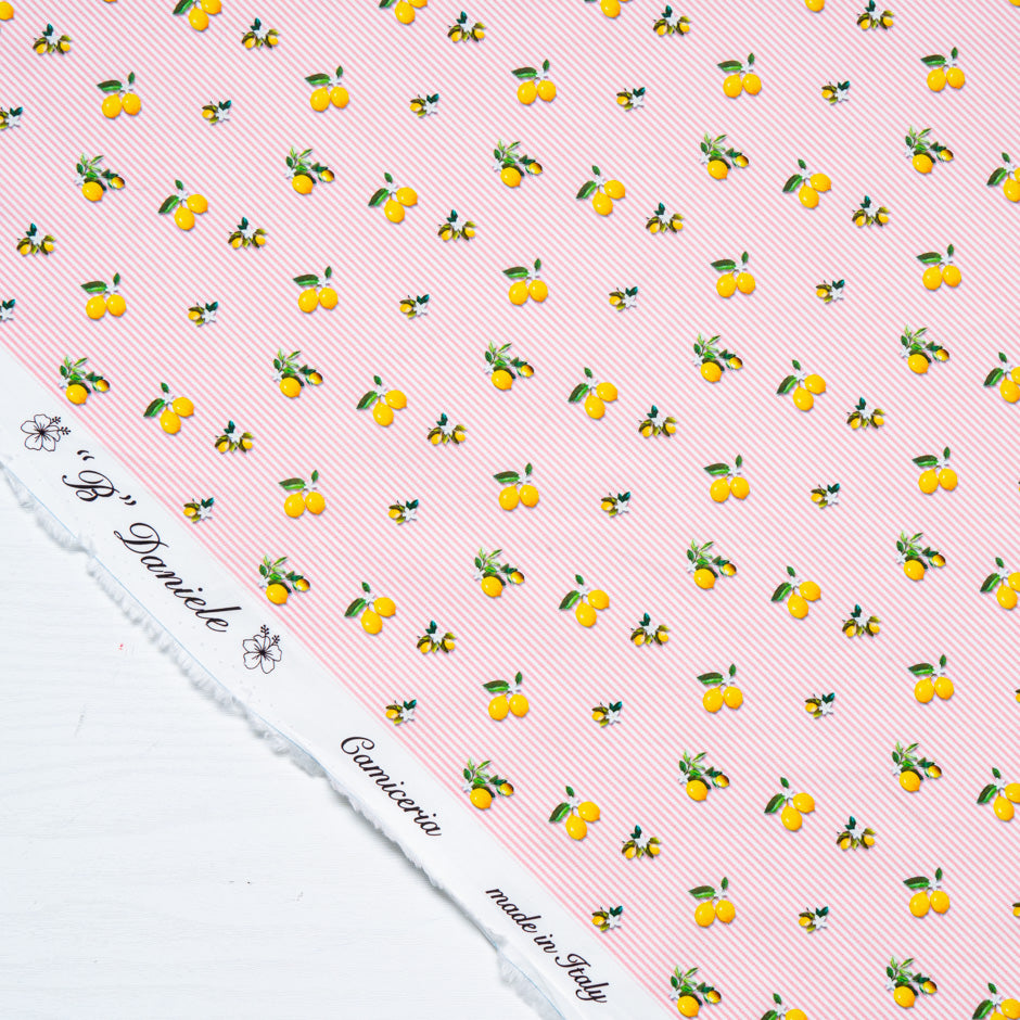 Lemon Printed Pink Striped Pure Cotton (A 3.30m Piece)