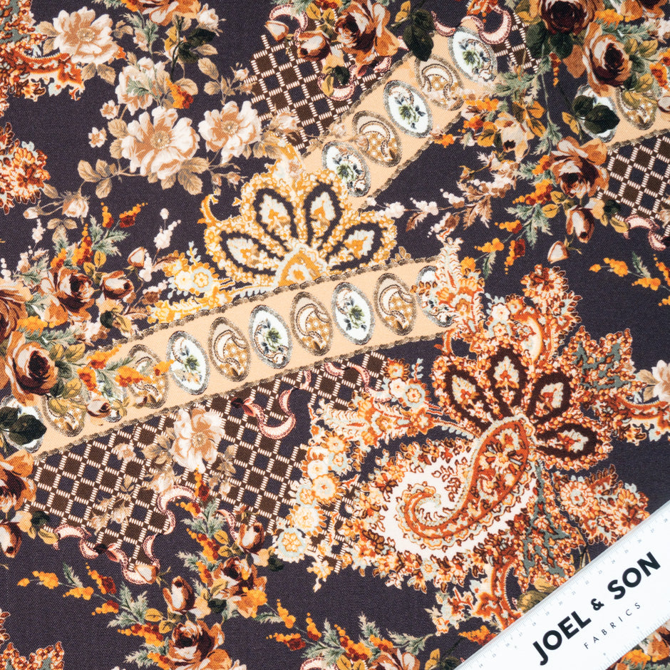 Brown & Orange Floral Printed Pure Merino Wool (A 2.30m Piece)