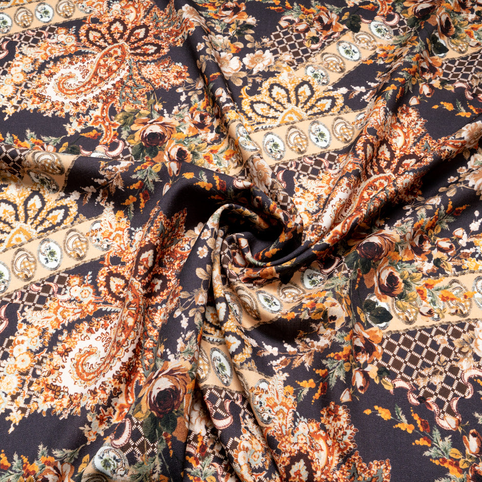 Brown & Orange Floral Printed Pure Merino Wool (A 2.30m Piece)