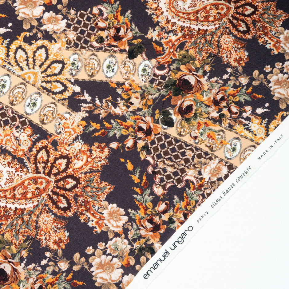 Brown & Orange Floral Printed Pure Merino Wool (A 2.30m Piece)