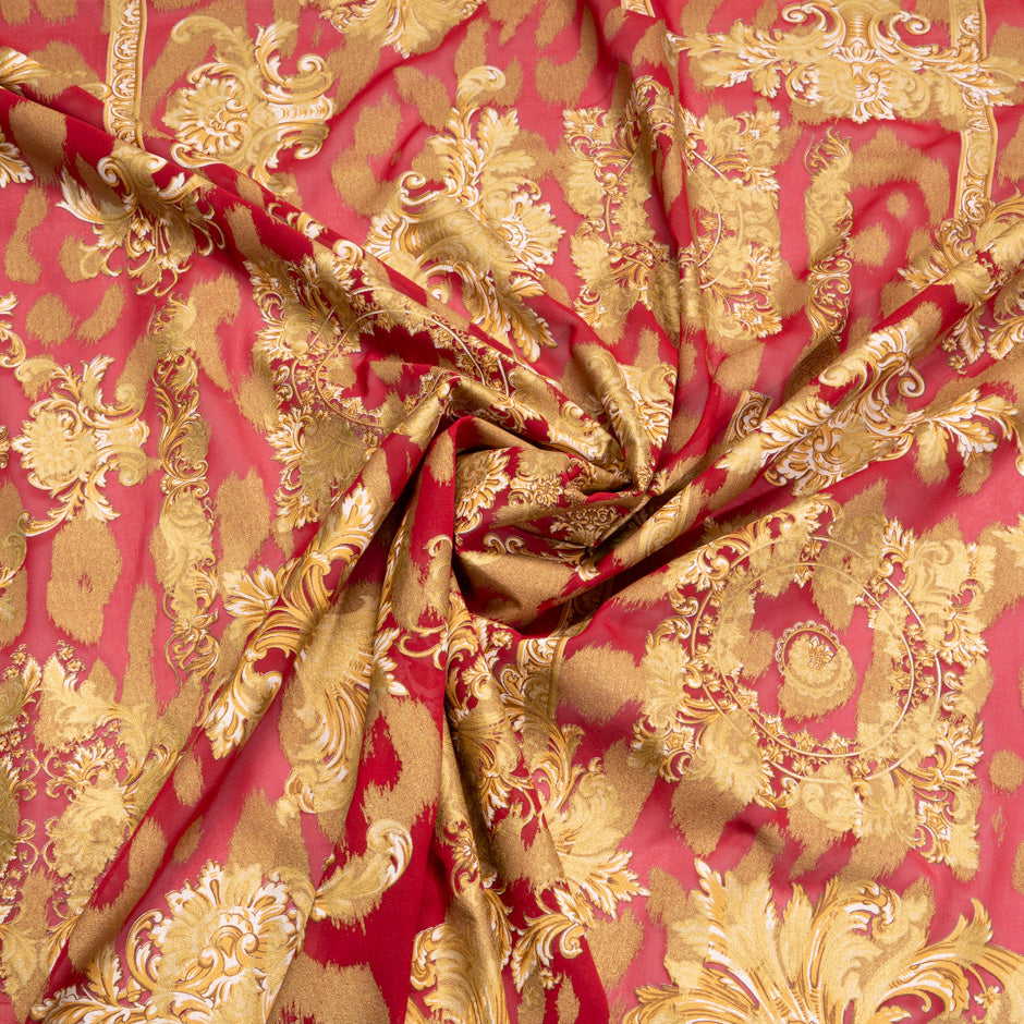 Baroque Printed Rich Red Silk Georgette