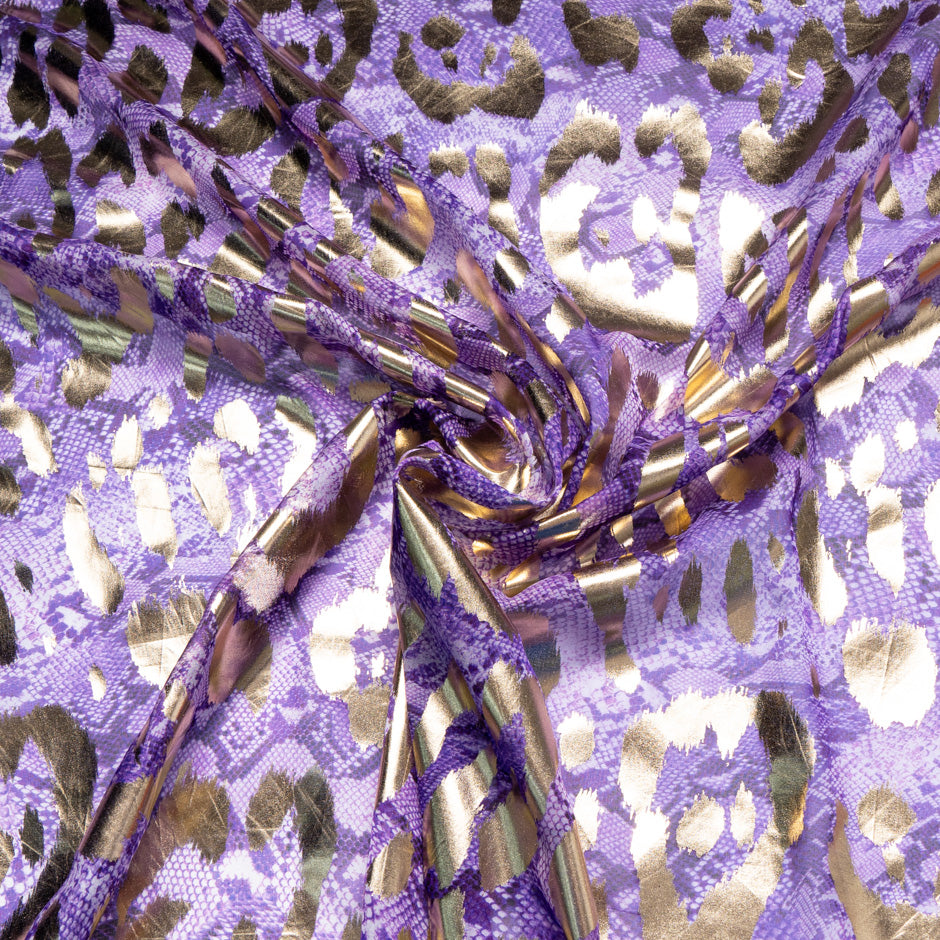 Purple Snake Printed Laminated Silk Georgette
