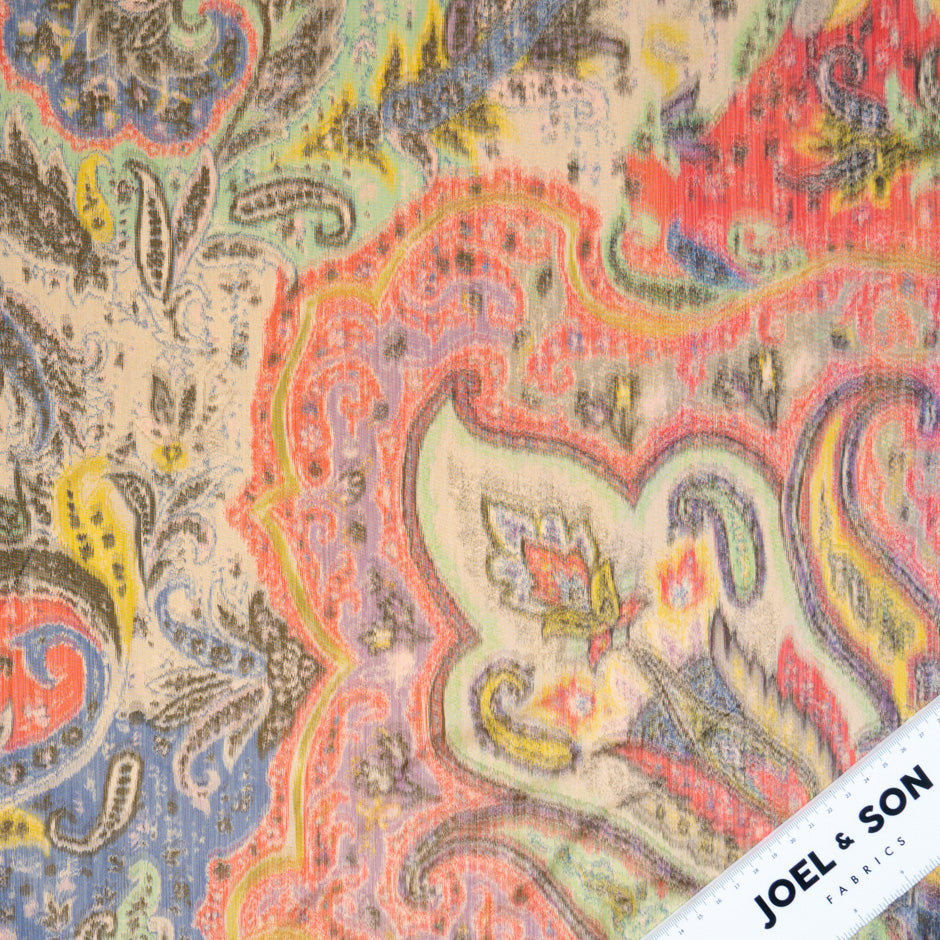 Multi-Coloured Paisley Printed Poly Taffeta